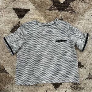 Women's Black and White Herringbone Short Sleeve Crop